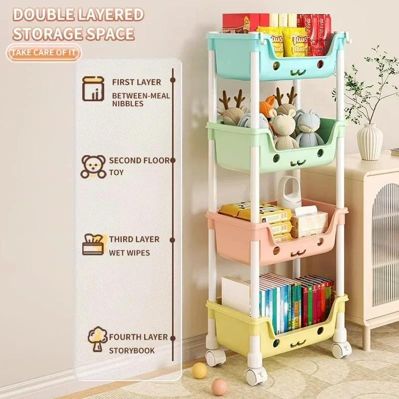 Для гостиной в доме, многоярусная мультяшная тележка на колесиках, напольные полки, детские игрушки, закуски, сумки для книг, органайзер R