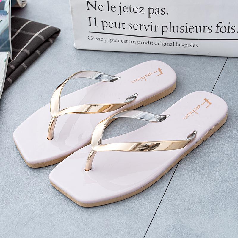 Летняя мода однотонные простые тапочки модные туфли с квадратным носком для ношения на открытом воздухе сандалии-сэндвич пляжные повседневные шлепанцы женские