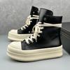 NEW 2025 Men Motorcycle Boots Platform Leather Luxury Trainers High Top Sneakers Lace Up Zip Autumn Black Designer Shoes