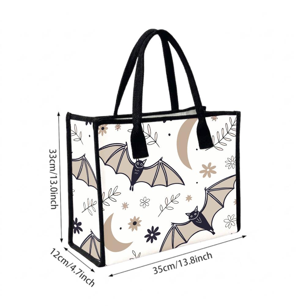 Cute Bat Print Tote Bag Large Capacity Daily Use Shoulder Handbag