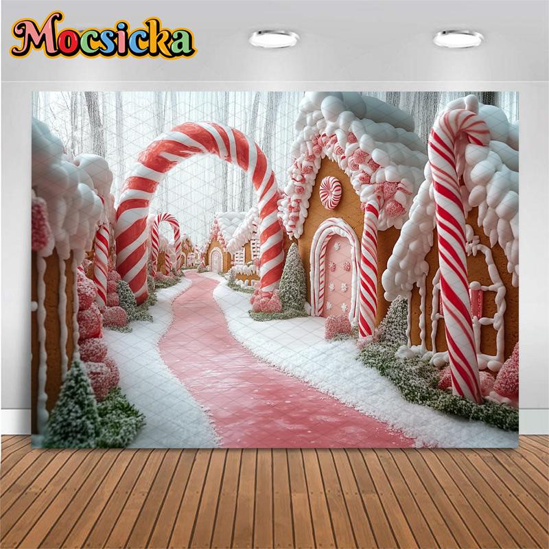 Mocsicka Merry Christmas Photography Backgrounds Winter Snow New Year Party Wallpaper Candy House Decorations Festival Backdrops