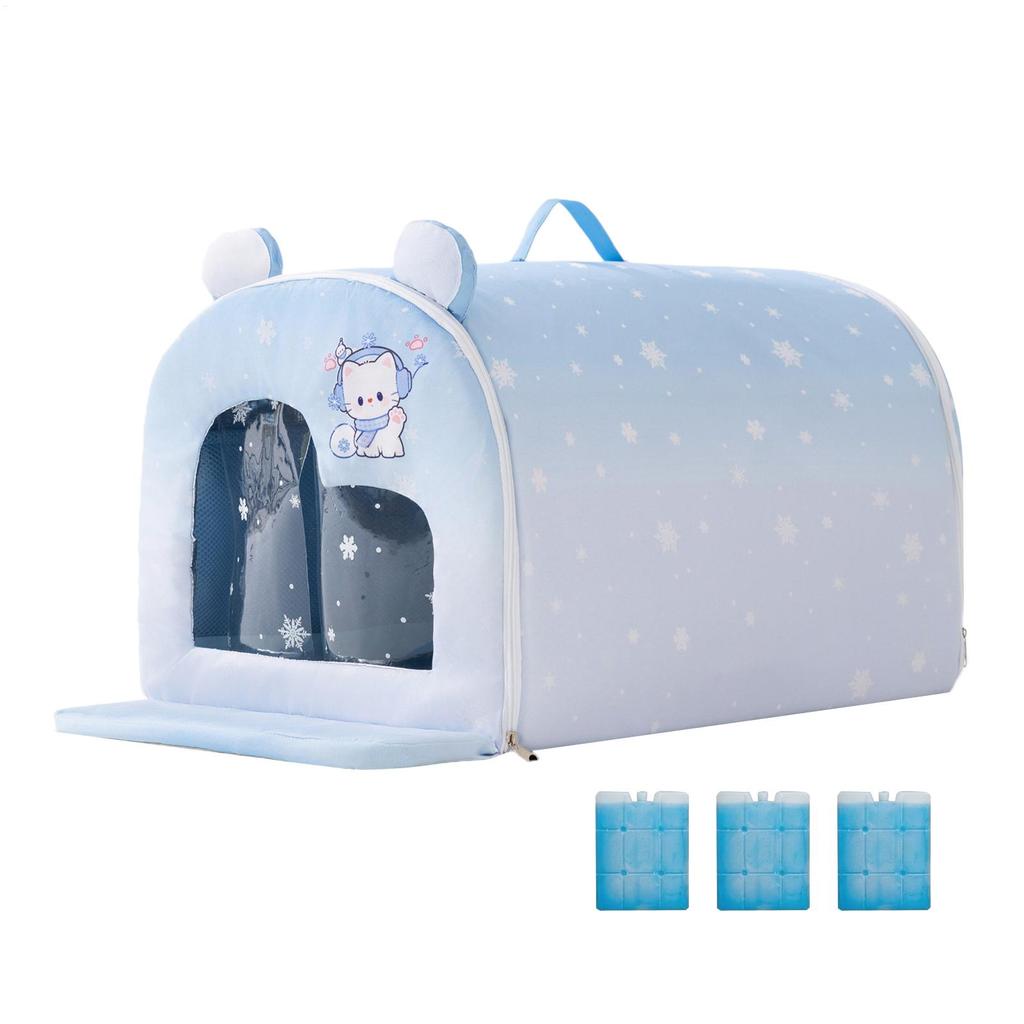 Insulated Cat Cooling House with Ice Packs Removable Summer Shelter Habitat for Small Dogs Kitten Balcony Patio Backyard Camping