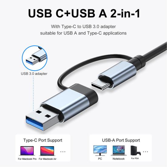Type C Hub Data Transmission Multiport Adapter Driver-free 7 In 1 USB C