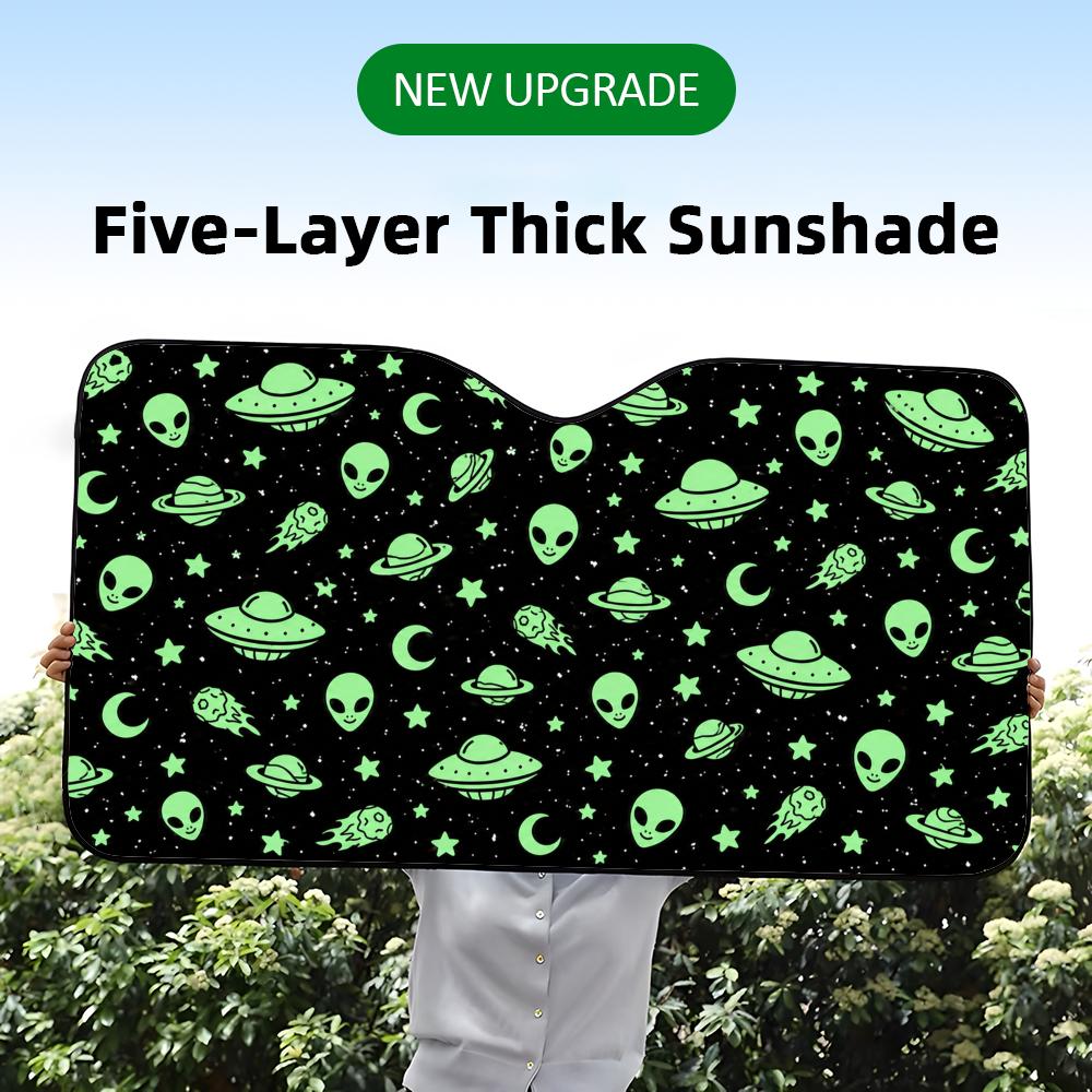 Cute UFO Space Print Sun Visor Foil Windshield Sunshades UV Protector & Heat Shield Car Front Window Foldable