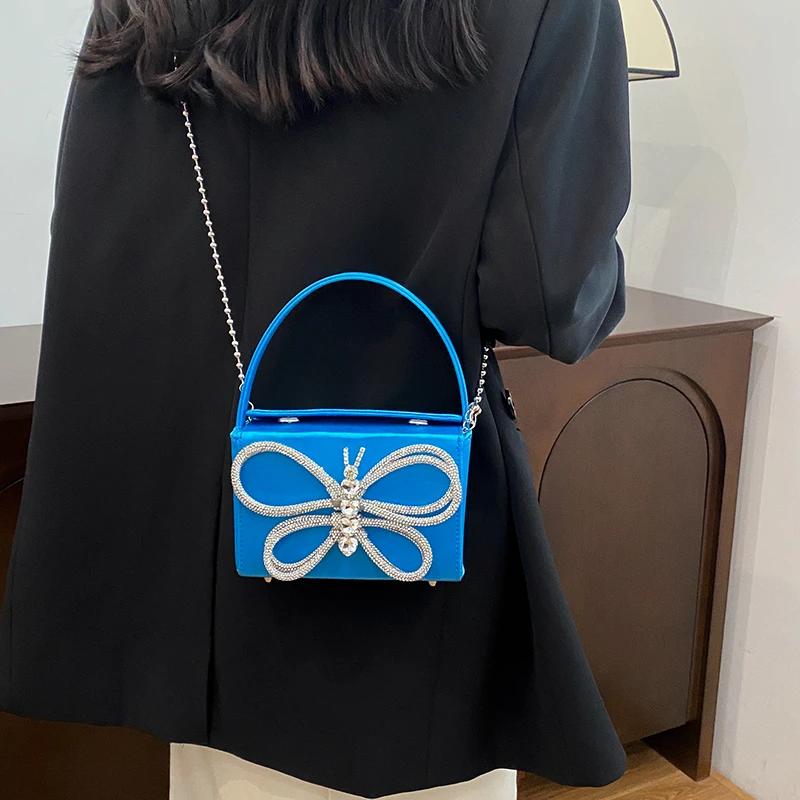PU Hasp Small Square Soild Плечевые сумки Hasp Chains Party Высококачественные женские сумки Diamonds Butterfly Новый стиль