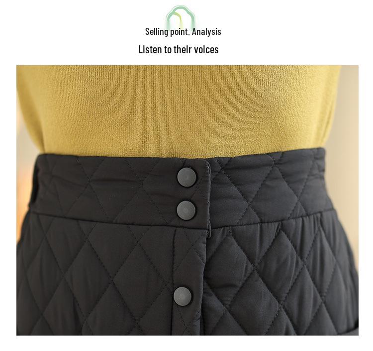 Женская юбка А-силуэта с завышенной талией, очень длинная, ветрозащитная, на пуху, из хлопка - Утепленная, на пуговицах, большого размера, зимний стиль