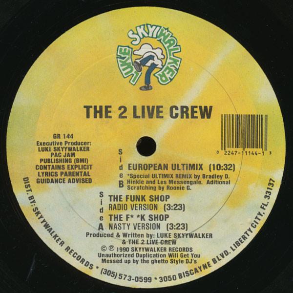 12-дюймовая пластинка 2 LIVE CREW The Funk Shop GR144 Luke Skyywalker 1990 US Rap HipHopRB Б/у