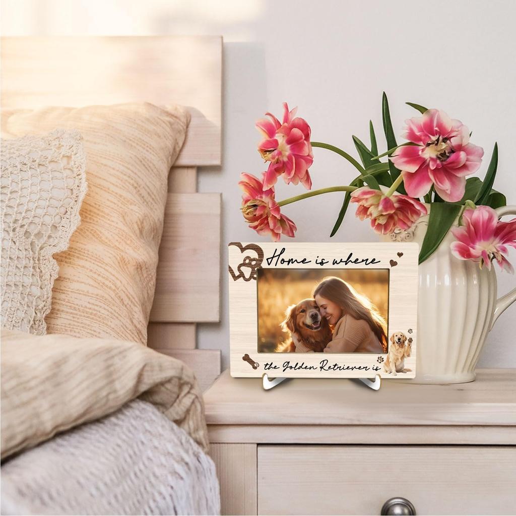 Golden Retriever Dog 4x6 Picture Frame, Gifts for Golden Retriever Lovers Photo Frame, Dog Mom Dad Gifts Wall and Tabletop Display Picture Photo