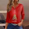 Women's T Shirt Tee Christmas Print Button 3/4 Sleeve Daily Weekend Fashion Basic V Neck Regular Top