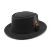 Hat Female British Retro Fashion Versatile Jazz Hat Flat Top Tweed Feather French Top Hat