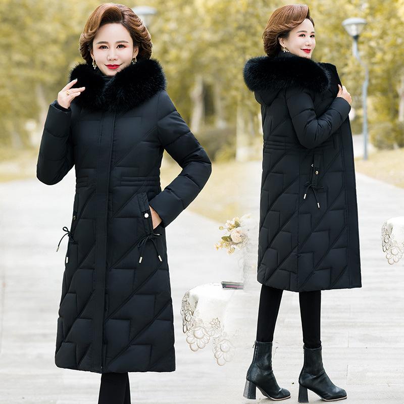 2023 Middle-aged and Women's Jacket Long Knee Length Down Jacket Thickened Oversized Jacket