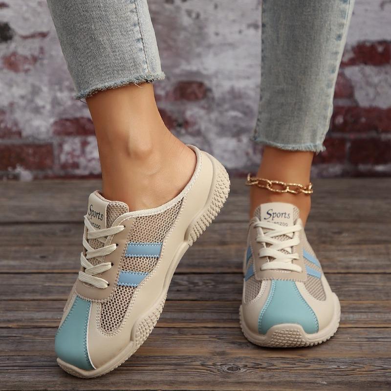 Модная женская обувь 2025 Горячая распродажа Женские тапочки с закрытым носком Новые Модные туфли на шнуровке спереди в сочетании цветов Легкая удобная повседневная обувь