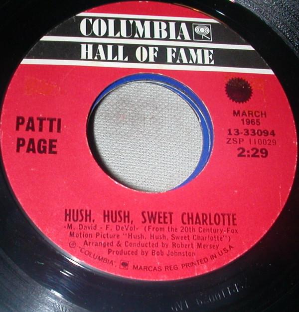 7-дюймовая пластинка PATTI PAGE Hush Hush Sweet Charlotte 1333094 COLUMBIA 1966 US Pop Б/у