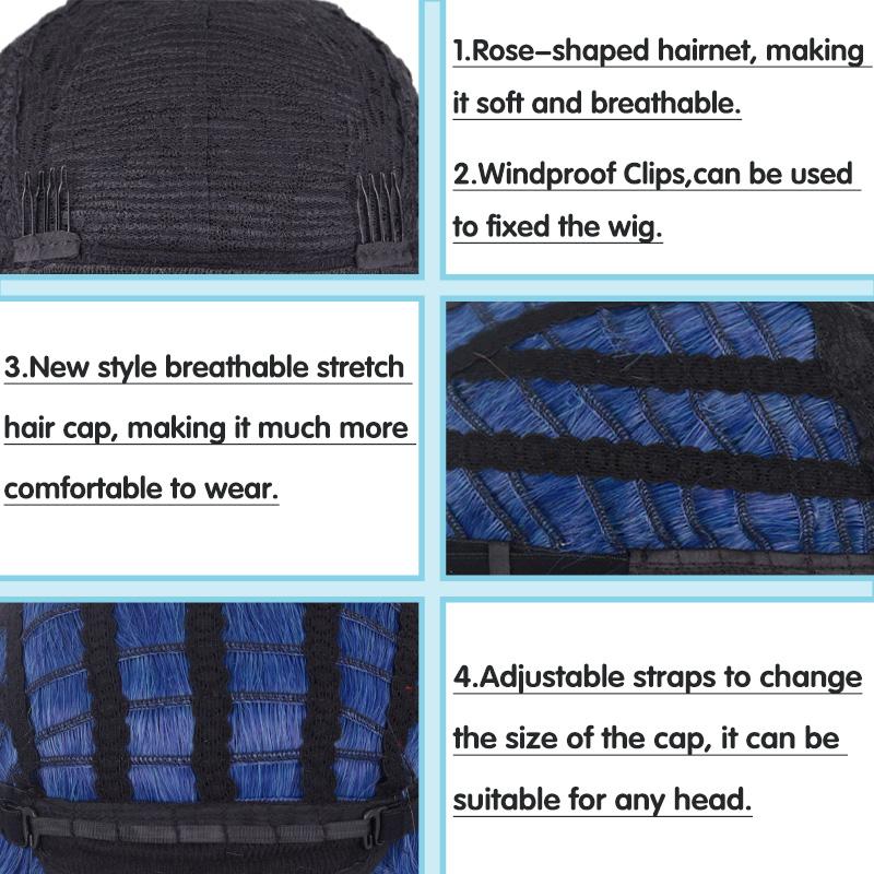 XINRAN Women Fashion Dark Blue Short Straight Bob Wig with Bangs Shoulder Length Synthetic Fiber Wig for Lolita Party Cosplay Daily Use