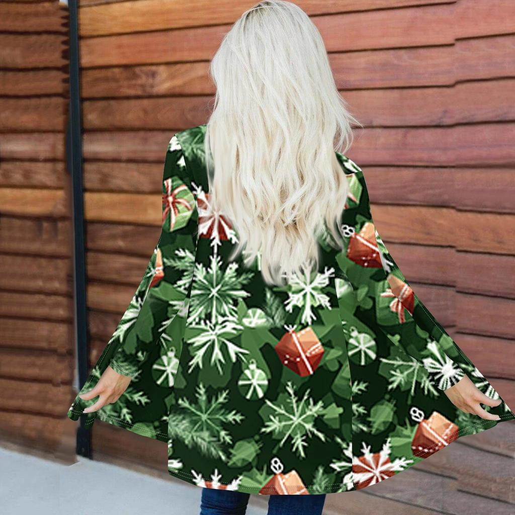 Женский модный и повседневный рождественский принтованный кардиган средней длины с длинными рукавами