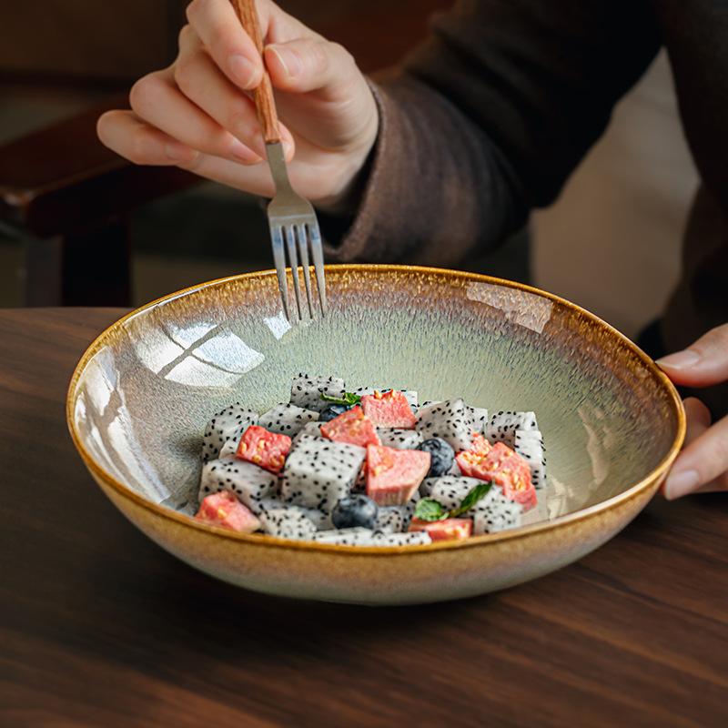 Color Flame Beautiful Plate 8-Inch Ceramic Deep Plate Special-Shaped Salad Plate Pasta Plate Hotel Tableware Exit