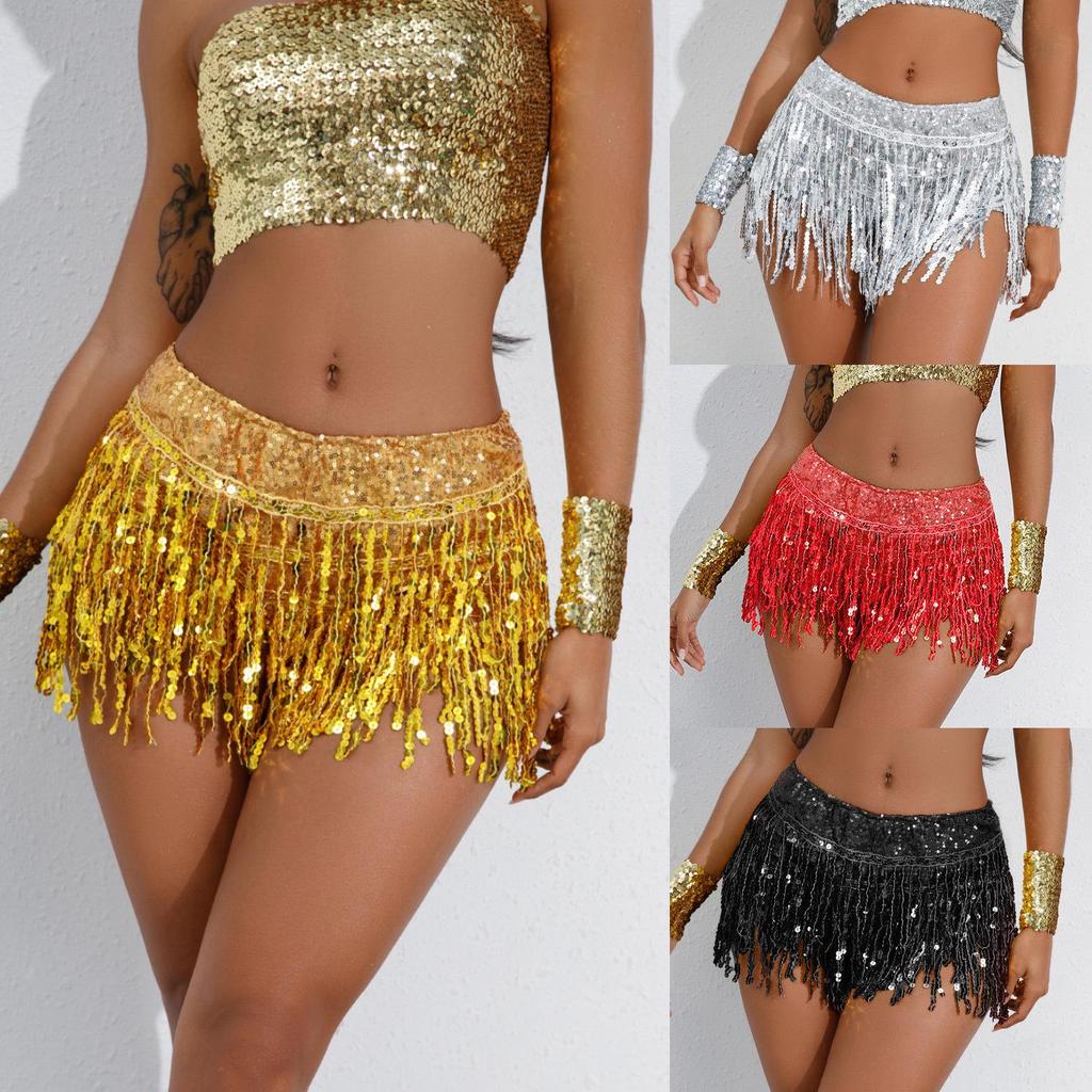 Sequined Tassel Skirt for Latin Dance & Stage Performance - Women's DS Costume with Shorts