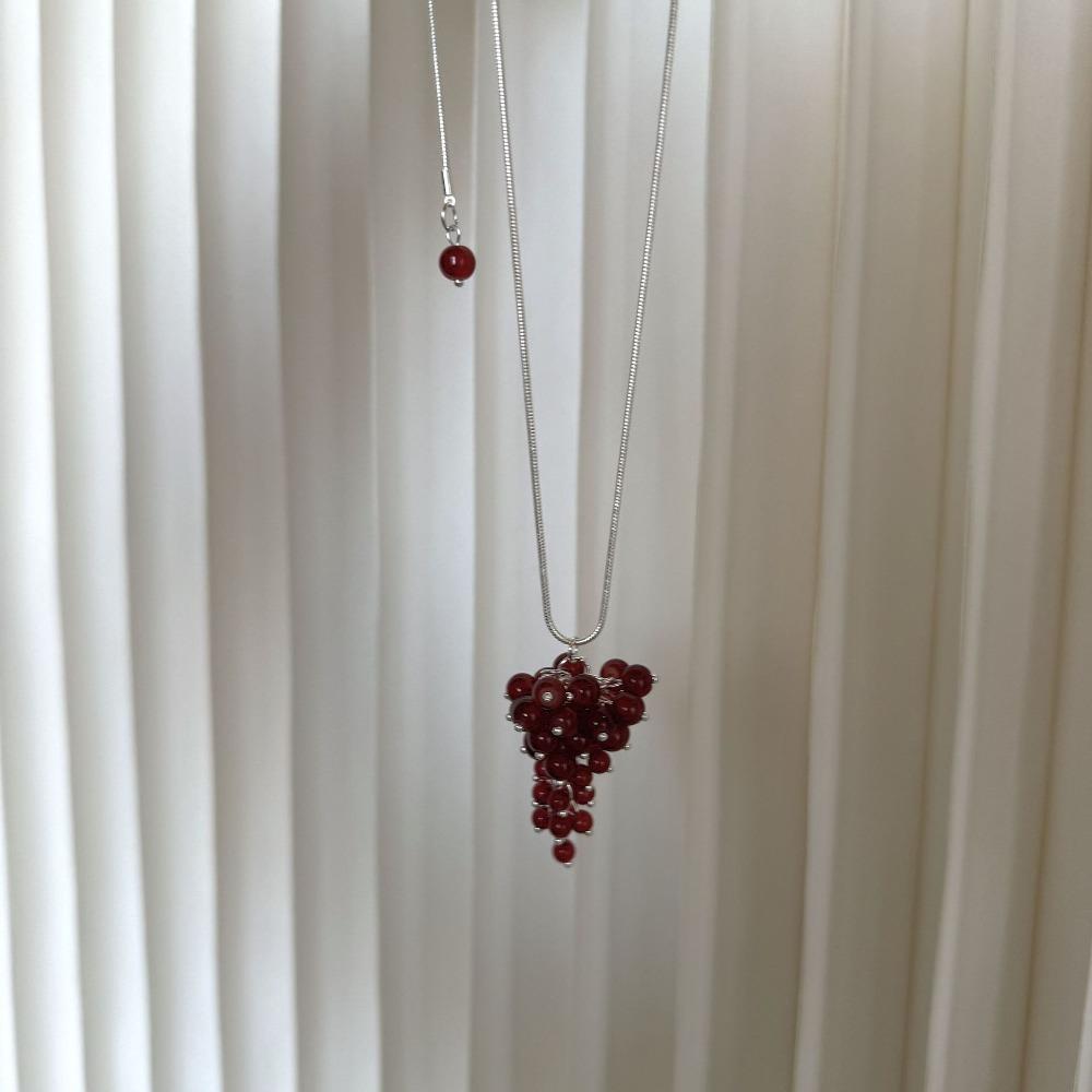Silver Grapes Pendant Necklace Jewelry Pearl Grape Sweater Chain Grape Cluster Necklace Summer