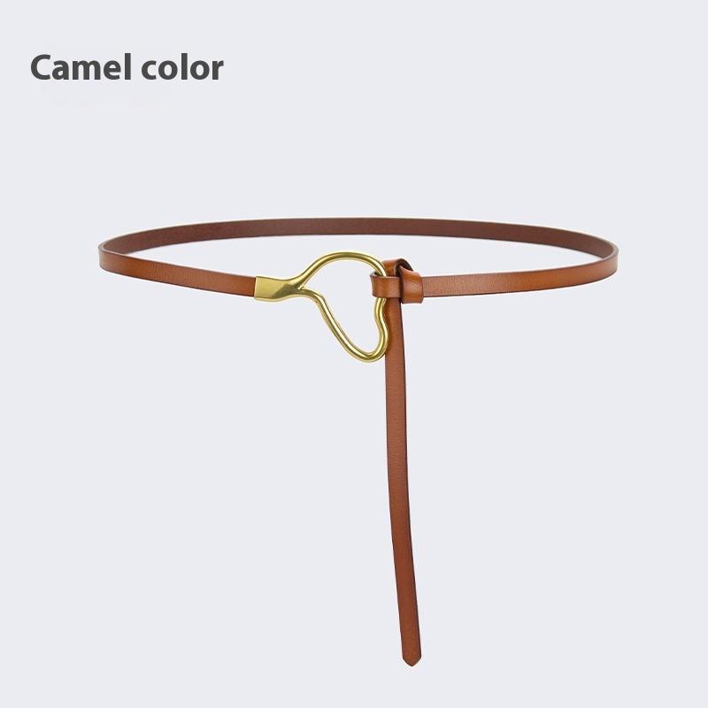 Женский кожаный ремень с узлом и украшением под рубашку, простой и универсальный тонкий ремень из чистой коровьей кожи