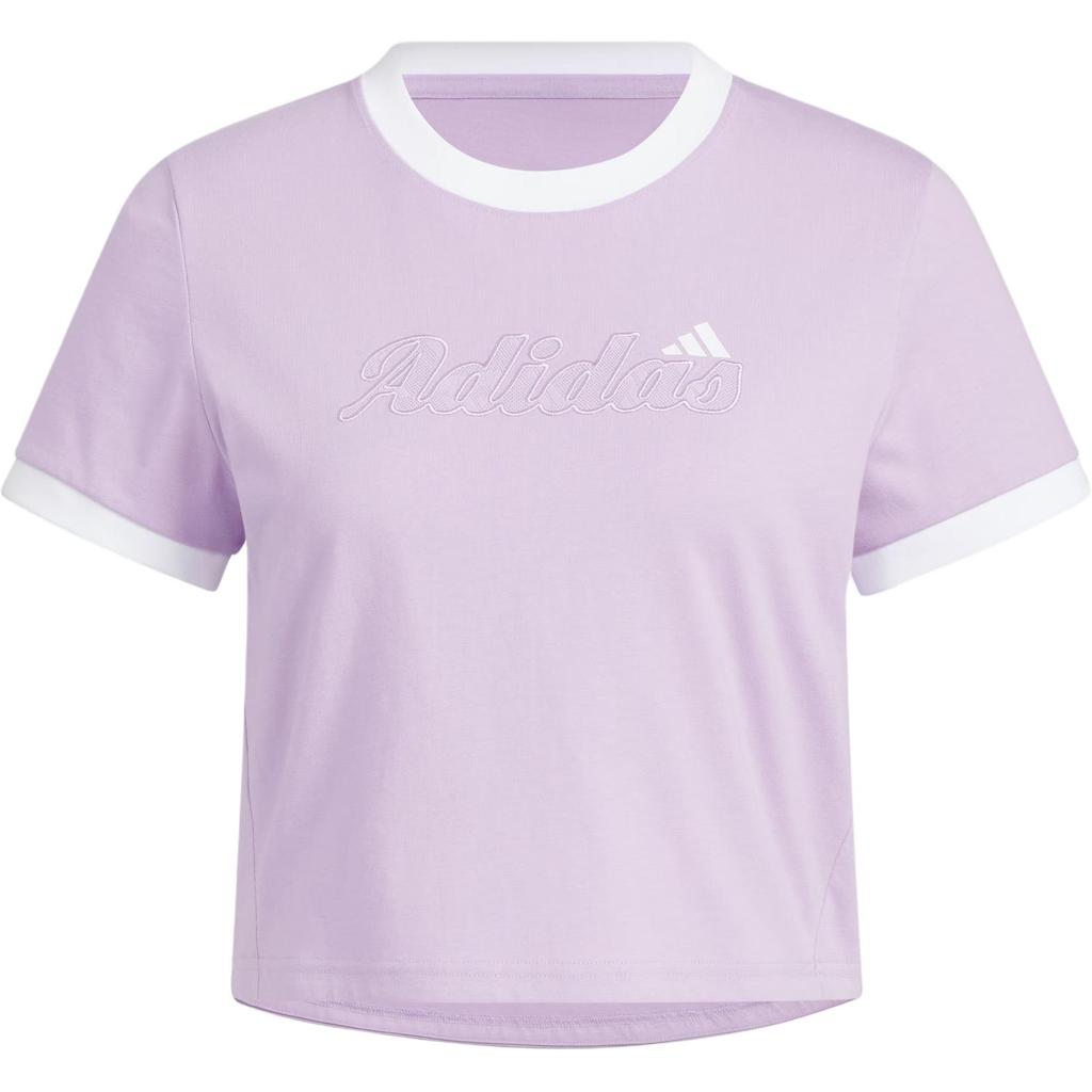 Adidas T Shirts Women's Powder Plum Purple Crew Neck Moderate Straight Fit KC5436