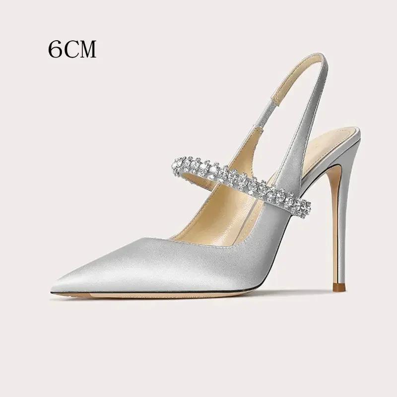 Fashion Women's Diamond Bao Head Sandals 2025 New Thin Heel Pointed Sheepskin Leather High Heels Women's Wedding Shoes Size 34-45