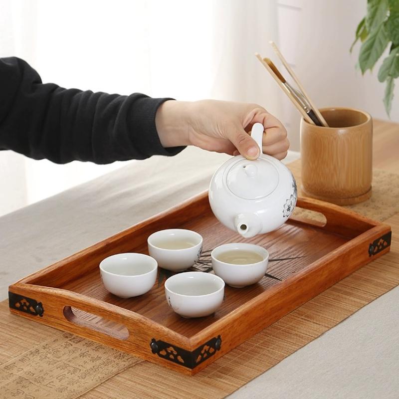 Японская деревянная десертная тарелка прямоугольная семейная гостиничная чайная сервиз для гостиной сервировочный набор чашка для чая ручная деревянная чайная тарелка