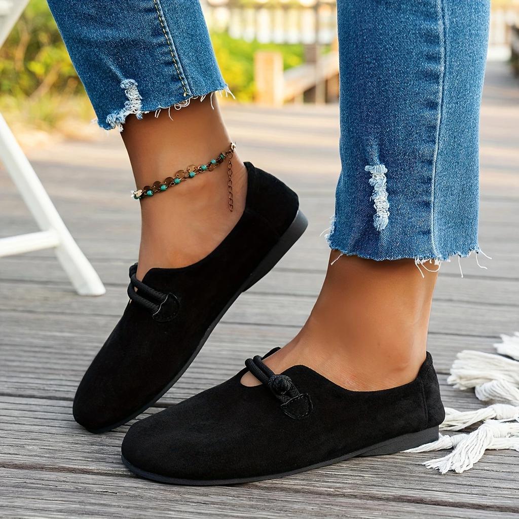 Women's Black Round Toe Slip-On Comfortable Soft Sole Versatile Flat Shoes, Casual Office Wear Apricot Slip-on Loafers for Plus Size