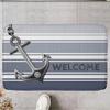 Nautical Anchor Welcome Doormat Grey Blue Stripe Entrance Rug Sailing Theme Non-Slip Floor Mat Coastal Home Room Decoration