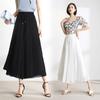 Spring Summer Chiffon Trousers Women's Tall Waisted Pleated Floating Nine Ice Silk Wide Leg Trousers Thin Skirt Trousers Draping  Leisure Trousers