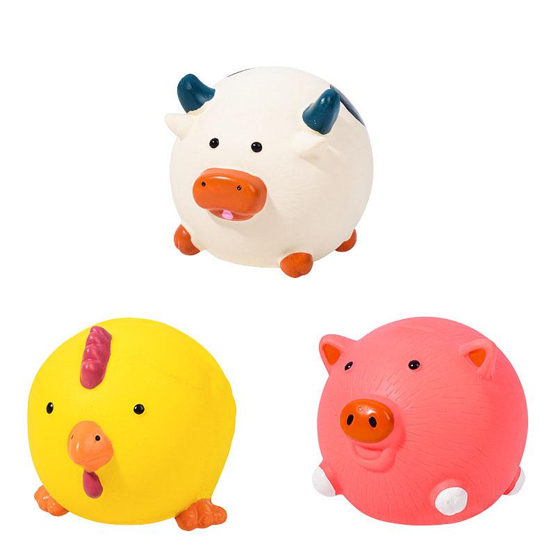Squeaky Round Pet Toys - Pig & Chicken Head Shapes, Chew Toys for Puppies, Teeth Cleaning & Grinding, Durable Dog Play Toys,