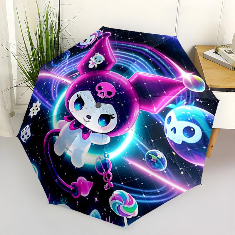 1pc Cute Cartoon Character Automatic Folding Umbrella with Skull Design - Portable 3-Fold Outdoor for Fans, Travelers, Everyday Use, Festive Gift.H098