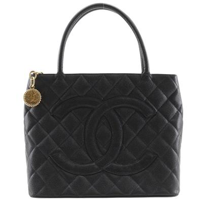 Сумка-тоут Medallion Tote A01804 Знак COCO Матрасная стежка Черная кожа Caviar Женская Б/у
