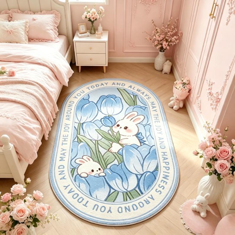 Pastoral Style Carpets for Living Room Flowers Bedroom Decor Carpet Girly Style Cute Rabbit Plush Rug Fluffy Soft Home Floor Mat