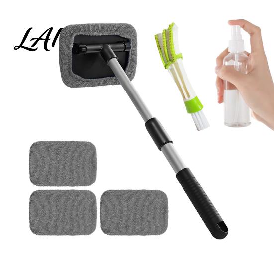 Professional Windshield Detailer Car Cleaner Tool 180 Degree Rotating Head with Microfiber Window Scrubber Extendable Handle Portable Duster