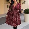 Plus Size Women S V Neck Bubble Long Sleeve Floral Vintage Mini Dress