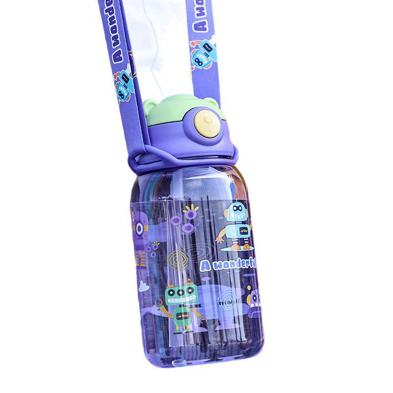 Портативная детская бутылка для воды с трубочкой и ремешком для учеников начальной школы