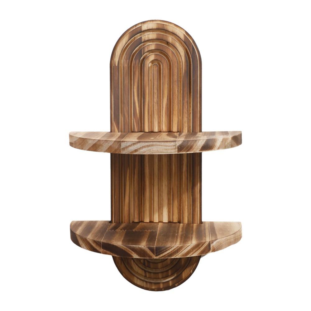 Oval Threaded Arched Floating Shelf Natural Artistic Wooden Stand Boho Style Rack  Plant Decorative