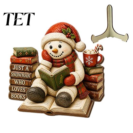 Festival Atmosphere Decor Christmas Wooden Table Sign, 2D Flat Santa Claus/Snowman Reading Desktop Ornament Xmas Home with Stand, Holiday Tabletop