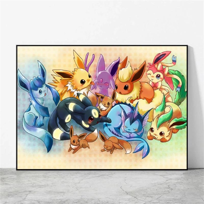 Japanese Anime Canvas Paintings Pokemon Eeveelution Watercolor Style High Quality Art Children Gifts Living Room Home Decoration