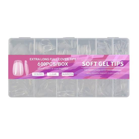 600 шт./кор. квадратные насадки для дизайна ногтей Ультратонкие прозрачные насадки для наращивания ногтей без складок с полным покрытием накладные ногти DIY маникюрные аксессуары для дома и салона