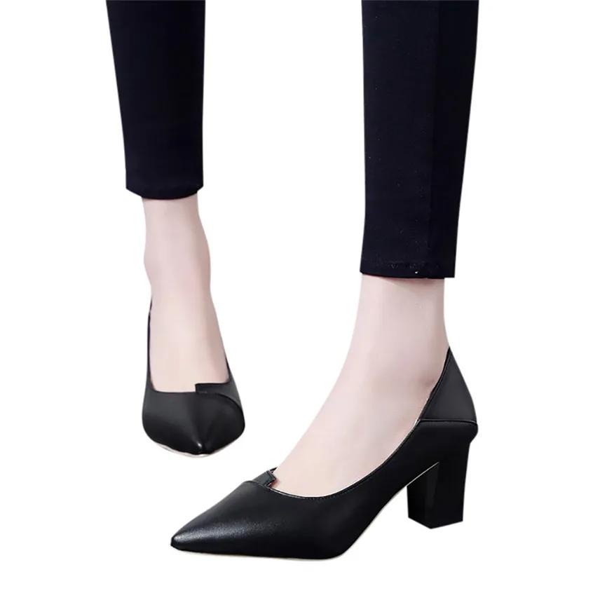 Мода 2024 Женская обувь Женская мода Толстая с высоким каблуком заостренный одинарный деловой стиль платья
