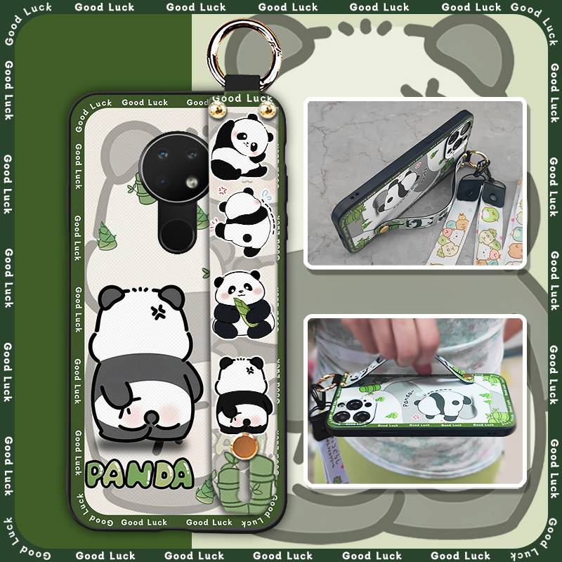 Wrist Strap Durable Phone Case For Nokia 6.2/7.2 Cartoon Fashion Design Waterproof Shockproof Panda Wristband Anti-dust