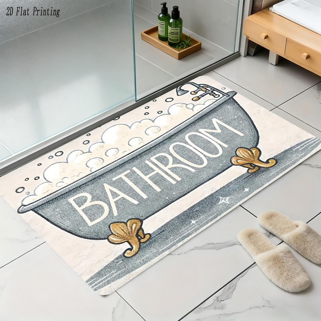 Light Blue Bathtub Pattern Bathroom Rug, Non-Slip Washable Floor Mat for Shower Sink Toilet, Simple Cozy Home Decor Carpet