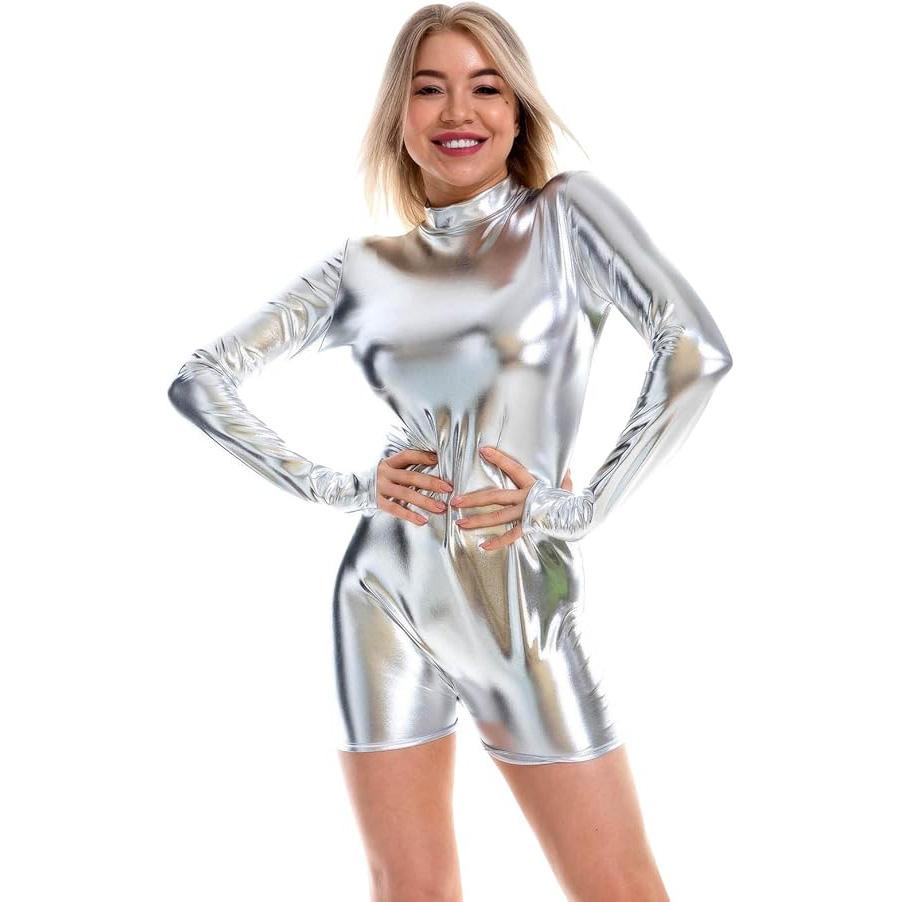 Женский спортивный костюм с длинным рукавом, брюки, сексуальные блестящие боди, комбинезон для вечеринки в клубе