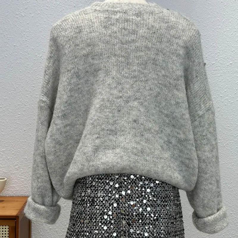 Женский свитер Осень Зима Утепленный Пуловер Теплый Вязаный Эластичный С Длинным Рукавом Оверсайз Джемпер Топы