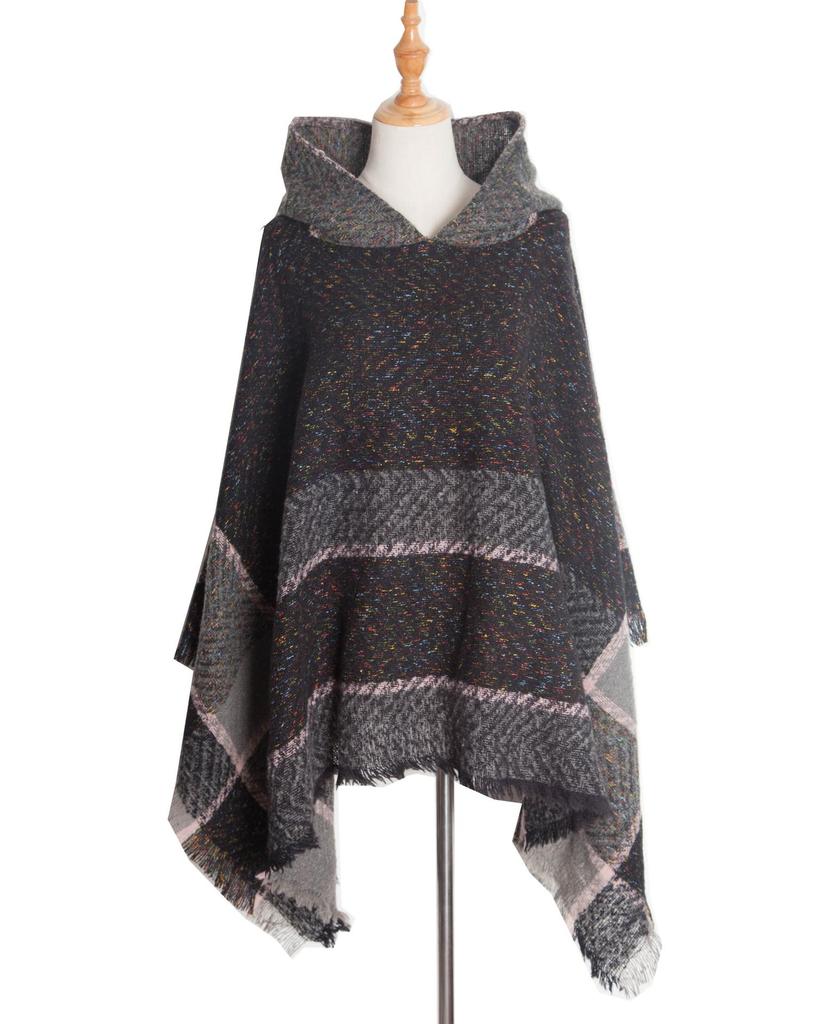 European & American Herringbone Women's Hooded Poncho Pullover (Spring, Autumn, Winter Collection)