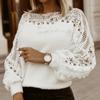 Warm Bodies Fashion Solid Women Color Flower Hollow Long Puff Sleeve Sweater Autumn Jumper