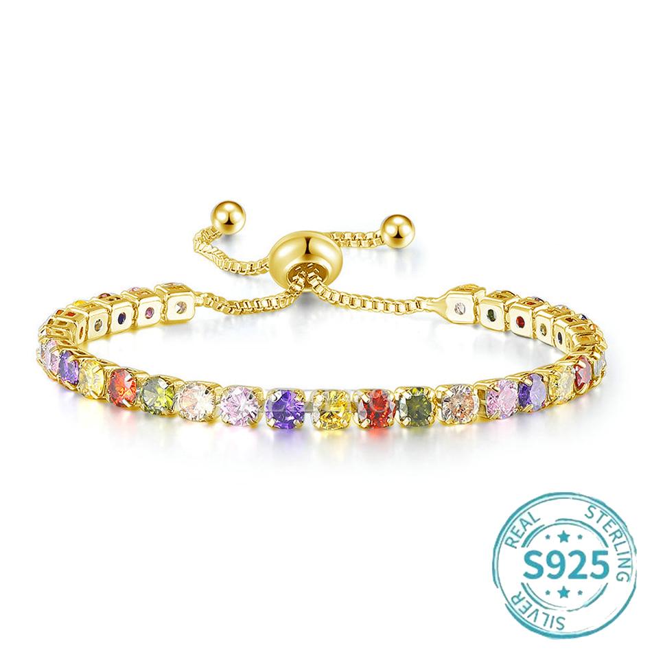 ALIZERO S925 Silver Bracelet Multicolor Zirconia Tennis Bracelets For Women Fashion Luxury Charm Jewelry