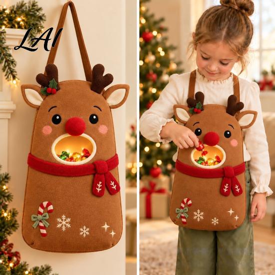 Christmas Candy Bag Bag Felt Santa Gnome Gingerbread Halter Treat Storage Tote Surprise for Kids Large Capacity Gift Packing Pouch Kids Holiday