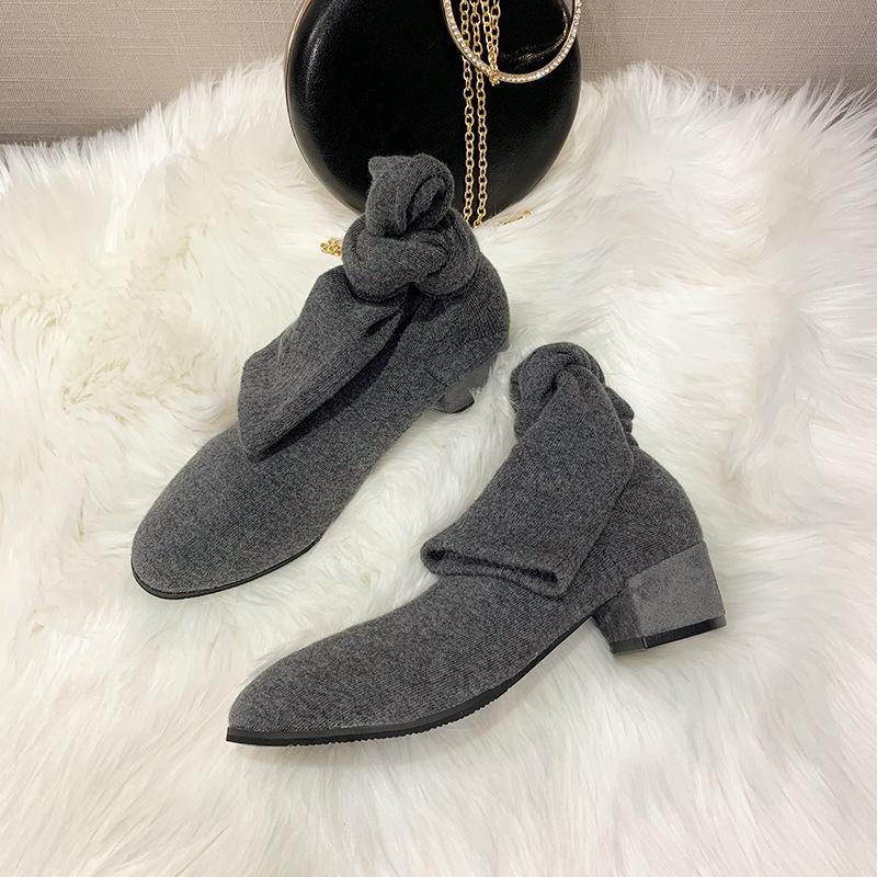 French Solid Color Pointed Thick Heel Knee Boots Women's 2025 Autumn and Winter New Retro Versatile High Heel Thin Socks Boots